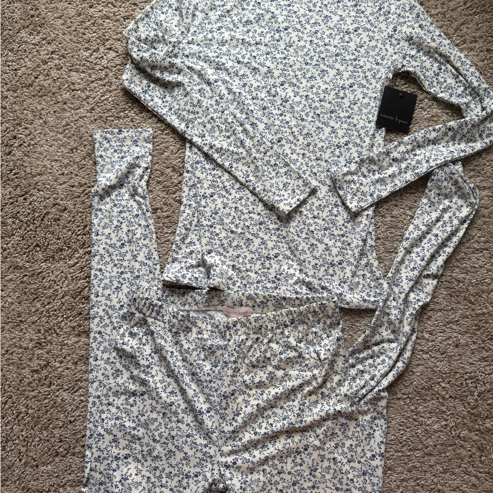 Nanette Lepore White and Blue Floral Pajama Set